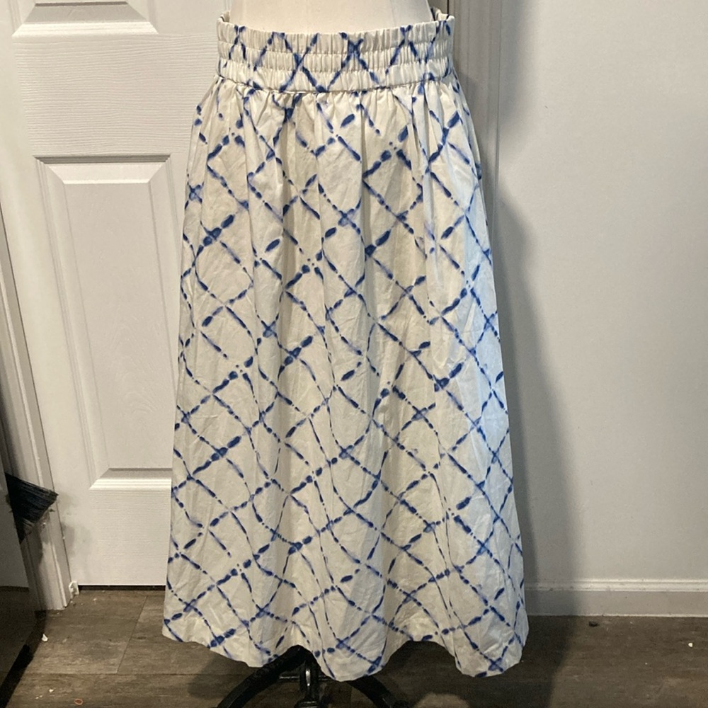 NWT Gap blue white cotton tie dye skirt L long